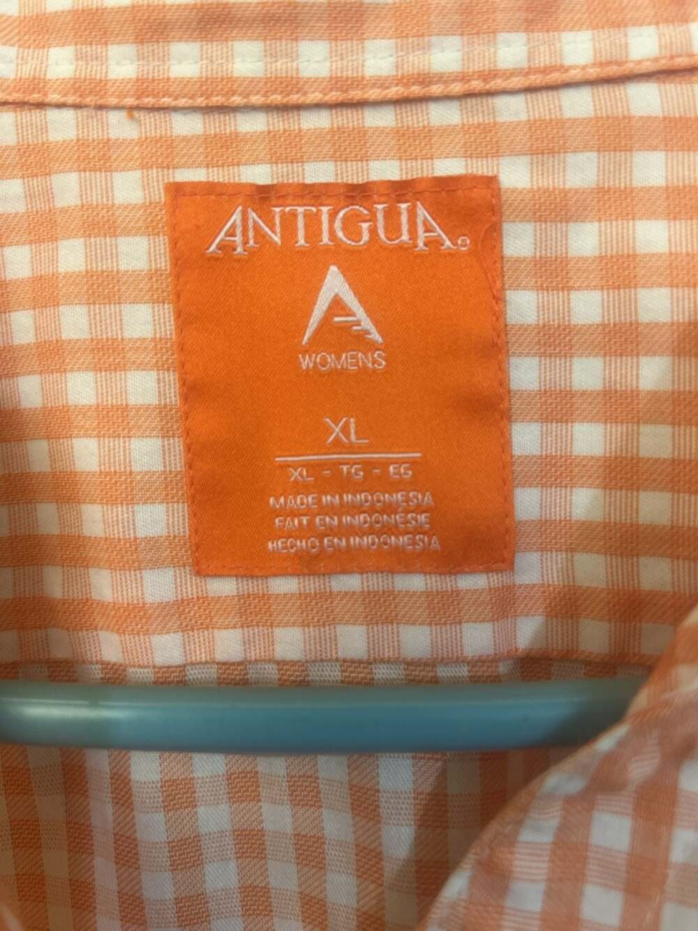 Antigua Clemson tigers orange and white gingham button down size XL - Picture 3 of 5